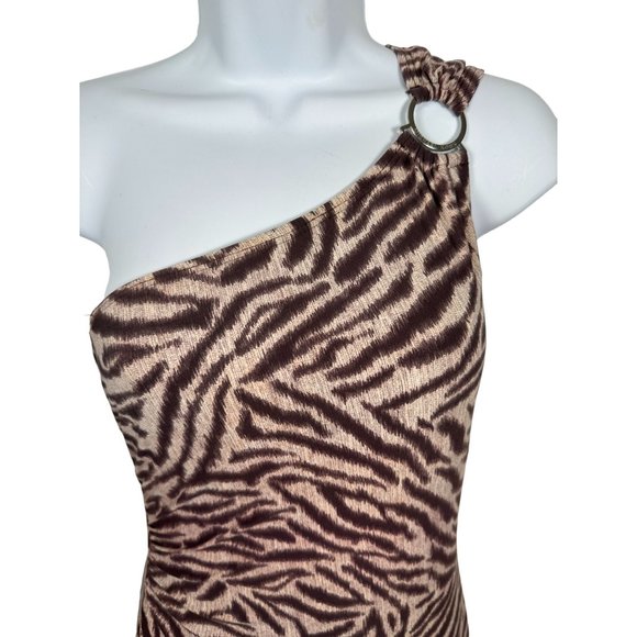 Michael Kors Size 8 Swimsuit Womens One Piece Animal Print One Shoulder Brown - Picture 2 of 14